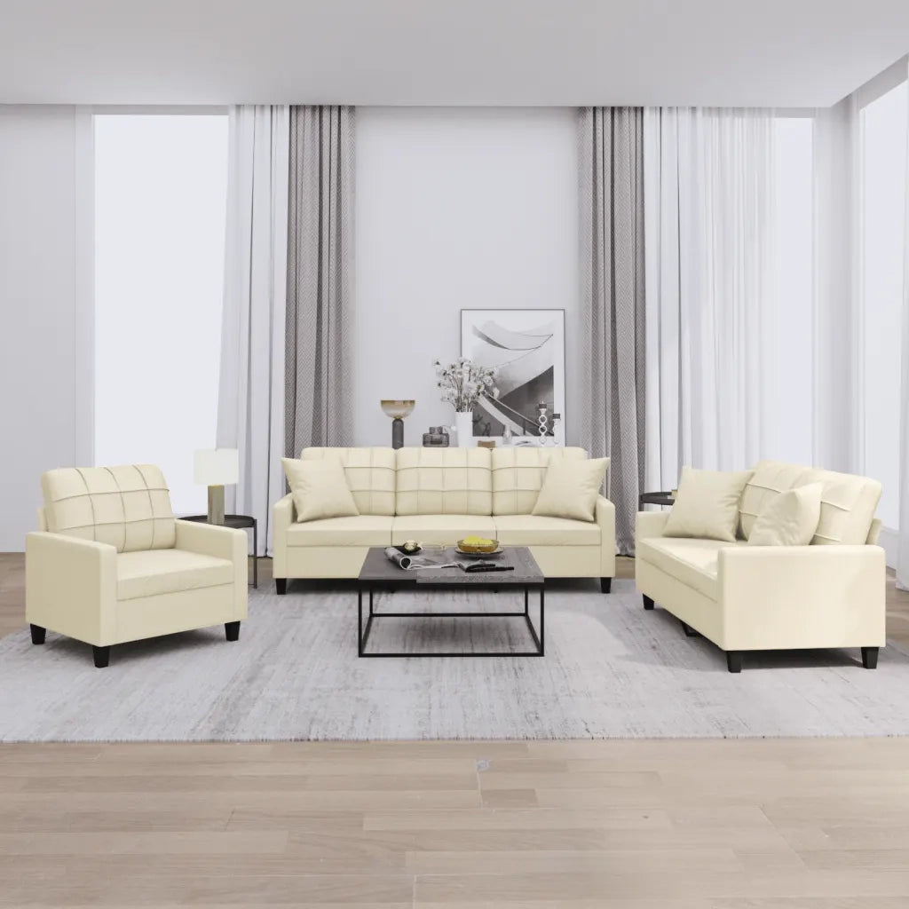 Set di Divani 3 pz con Cuscini Crema in Similpelle 3201349