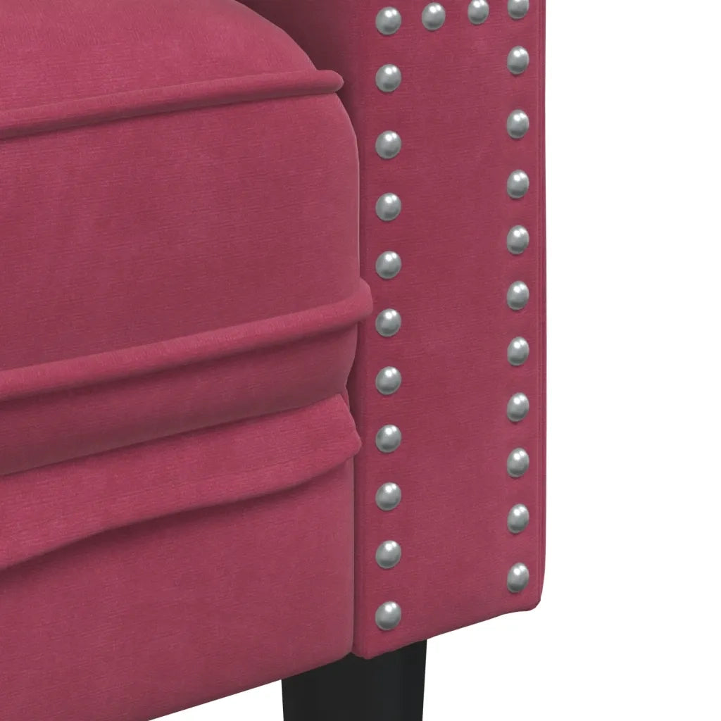 vidaXL Set Divani Chesterfield 2pz con Cuscini Rosso Vino Velluto
