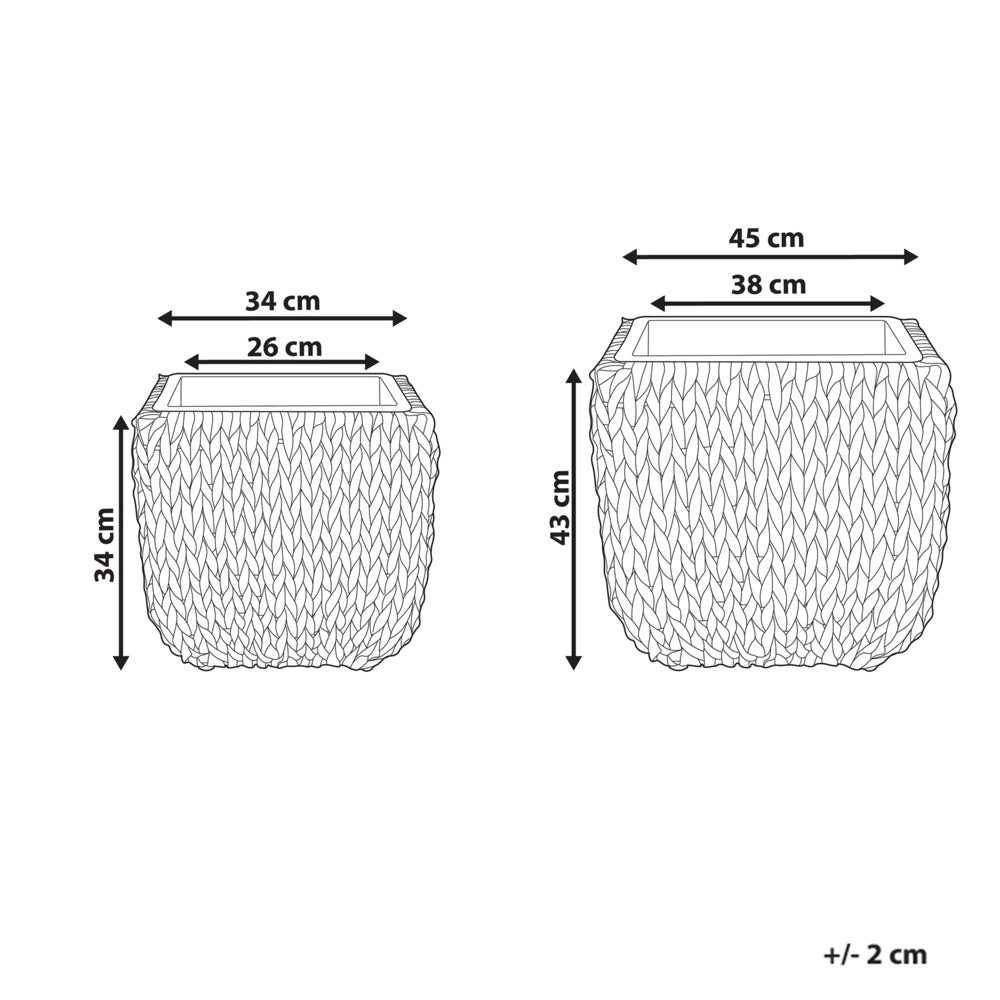 Set di 2 vasi per piante nero PE Rattan rotondo per interni e per esterni con inserto in plastica