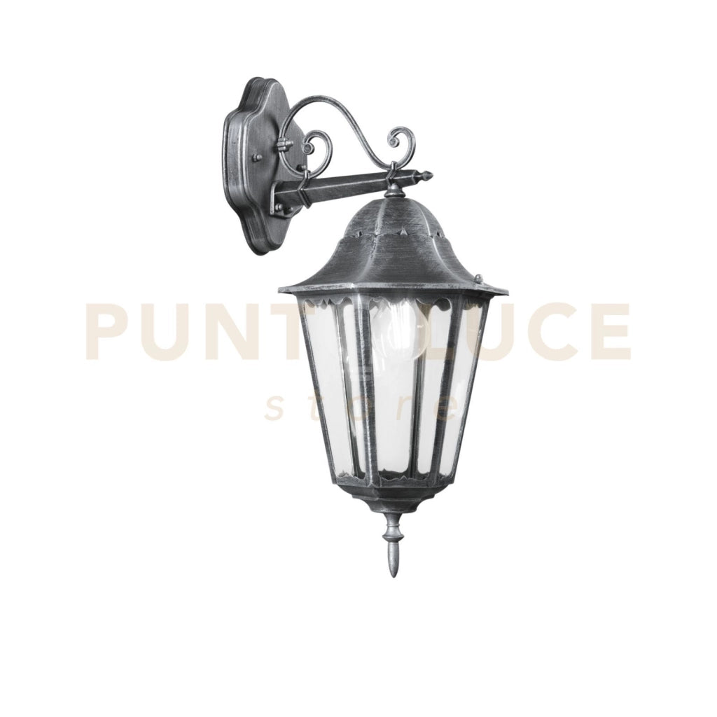 APPLIQUE DOWN FIRENZE NERA E SILVER 1 LUCE ATTACCO E27 IP44 20,5X28,5X51,8CM IN METALLO E VETRO