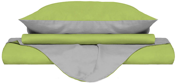 Copripiumino 1 Piazza e Mezzo con Sacco e Federe Doubleface Verde Acido/Grigio Chiaro