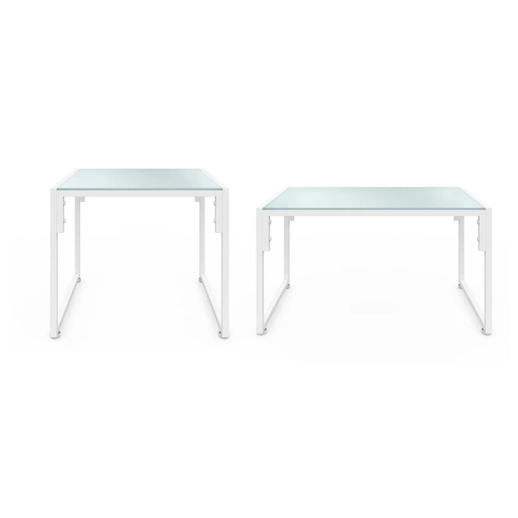 IDMarket - NAIROBI Set di mobili da giardino bassi a 6 posti in acciaio bianco con cuscini beige