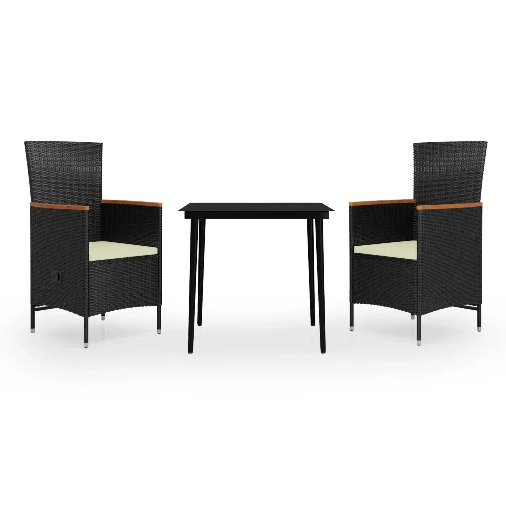Set da Pranzo da Giardino 3 pz con Cuscini Nero 3099443