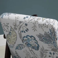 Sedia per Soggiorno Poltroncina Imbottita con Braccioli in Legno e Tessuto Traspirante per Casa e Ufficio, a Fiori, 68.5x78.5x75cm