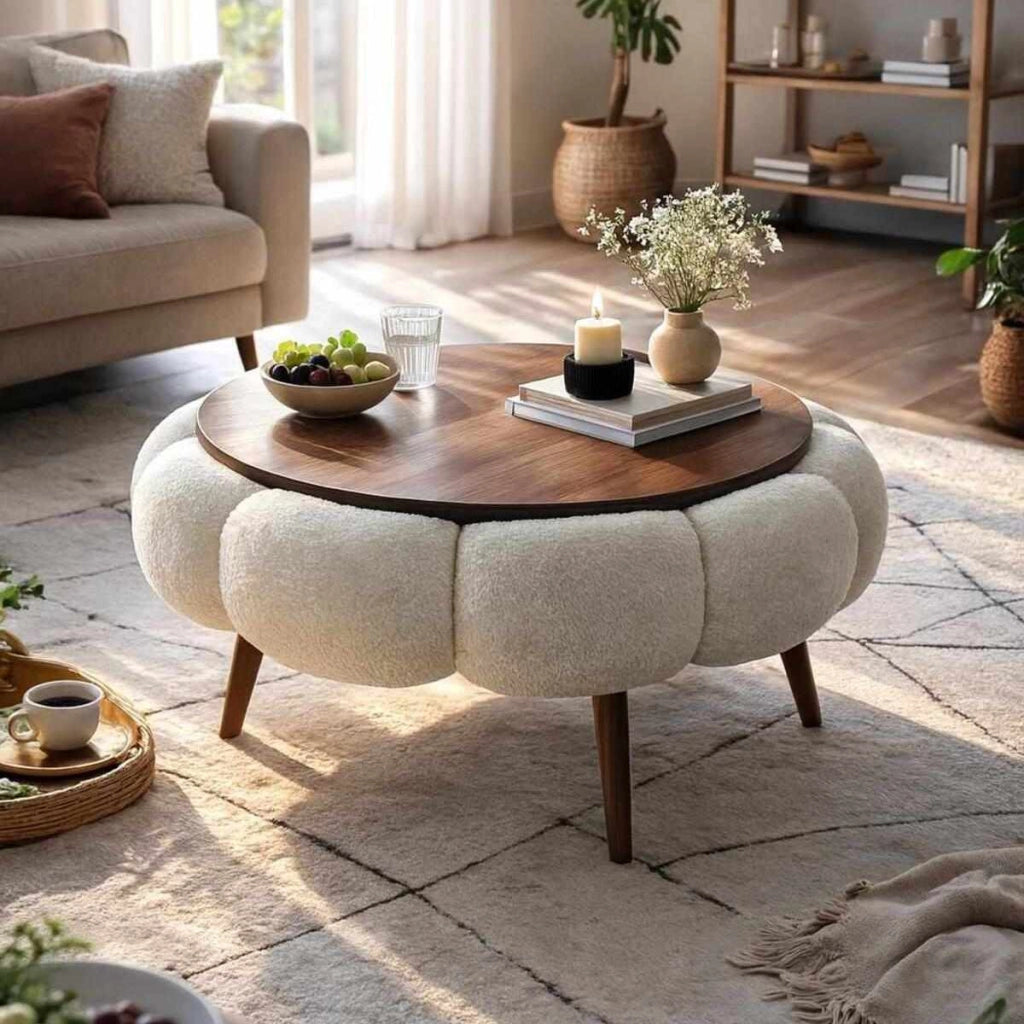 Tavolino in legno Papatya 60" - 60 x 60 x 44 cm - Bianco