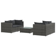 Set di mobili da giardino in polyrattan 5 pz con cuscini grigio 02_0016434