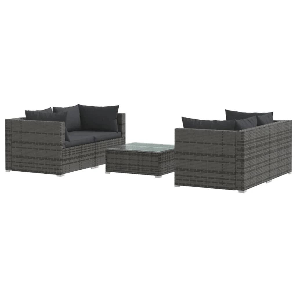 Set di mobili da giardino in polyrattan 5 pz con cuscini grigio 02_0016434