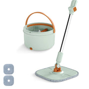 Sistema con mocio piatto e secchio con 2 panni in microfibra lavabili, Sistema di pulizia per pavimenti bagnati e asciutti Verde-Strumenti pulizia