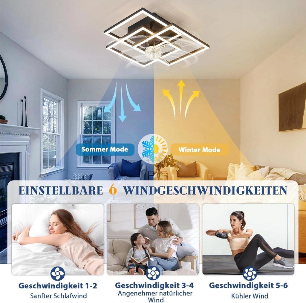 ZMH Ventilatore da Soffitto a LED Nero Moderno Silenzioso con Luce Telecomando Luminosità Regolabile per Soggiorno