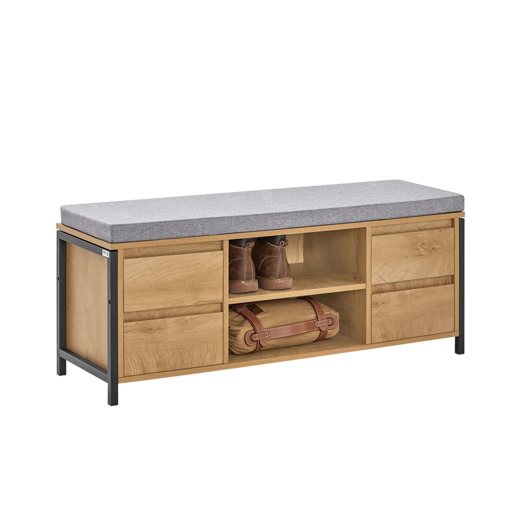 Scarpiera Con 4 Cassetti Panca Con Vano Portaoggetti Panca Ingresso Scarpiera Con Sedile Nero E Naturale 110x35x45cm FSR149-N SoBuy