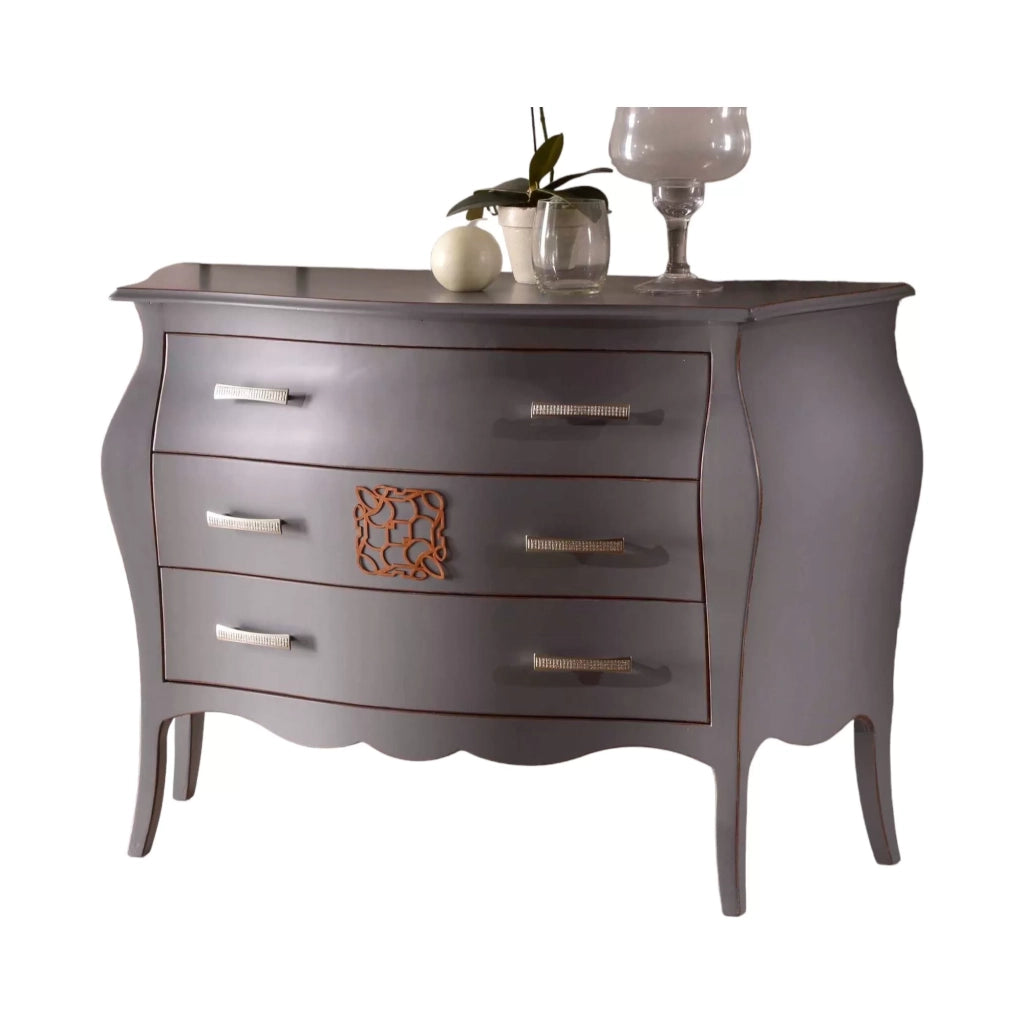 Como' bombato 3 cassetti legno grigio spigolato 118x50x85 - Mobili 2G