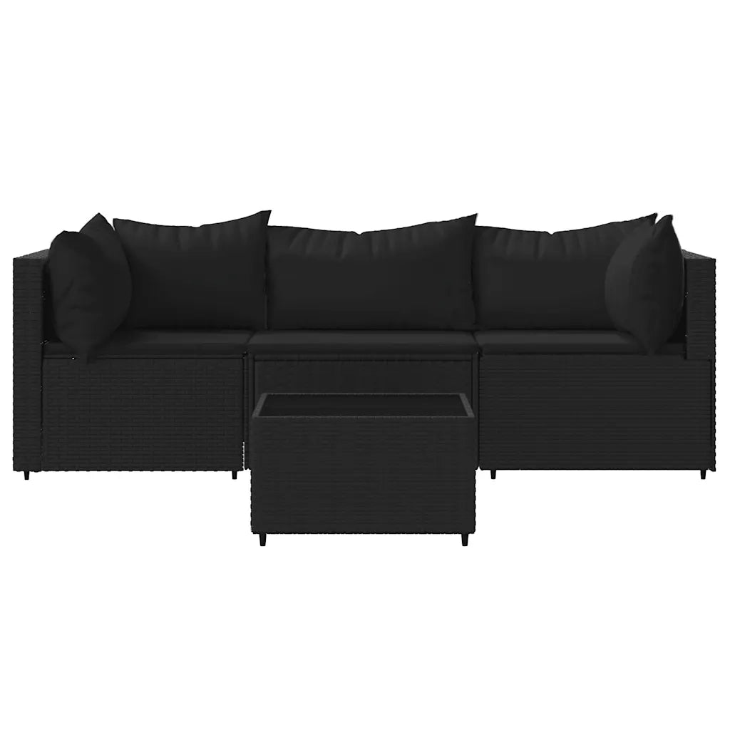 Set Divani da Giardino 4 pz | Set Salotto da Giardino con Cuscini Nero in Polyrattan