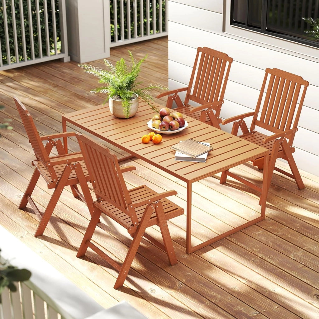 Sedia Esterno Pieghevole, Sedia Ergonomica in HDPE con Braccioli, Schienale Curvo e Seduta a Doghe, Poltrona Pranzo per Giardino Balcone Patio, Portata 150 kg (Marrone)