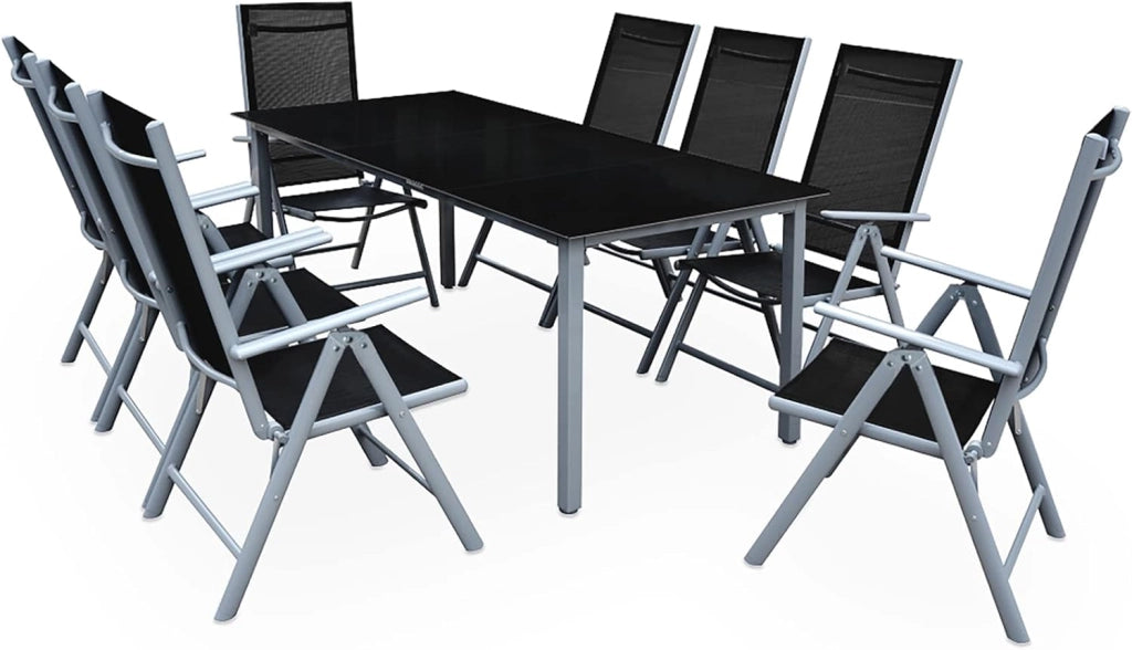 Tavolo e Sedie da Giardino Alluminio Bern 9 pz Schienale Regolabile Set da Pranzo Esterno