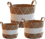 Set di 3 Cestini a Treccia per Piante Decorativi Moderni per Interni con Inserto in Alluminio in Stile Bohemiano con Diametri 18 cm 22 cm e 25 cm