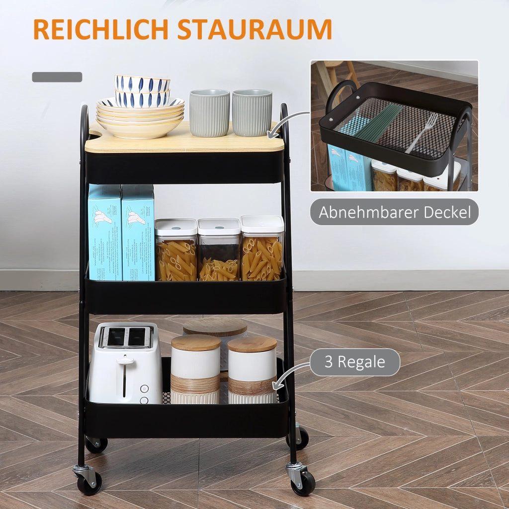 Carrello di servizio con 3 cestini ¨C Minimal ¨C Nero, metallo e plastica