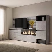 Credenza, 274x35x145cm, Camera da letto, Camino elettrico XXL, Cassettiera, Scarpiera, grigio cemento RF3394