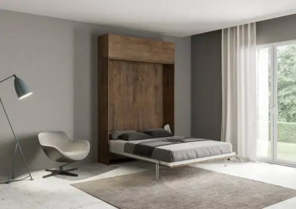 Letto matrimoniale francese a scomparsa 140 Kentaro con pensile noce