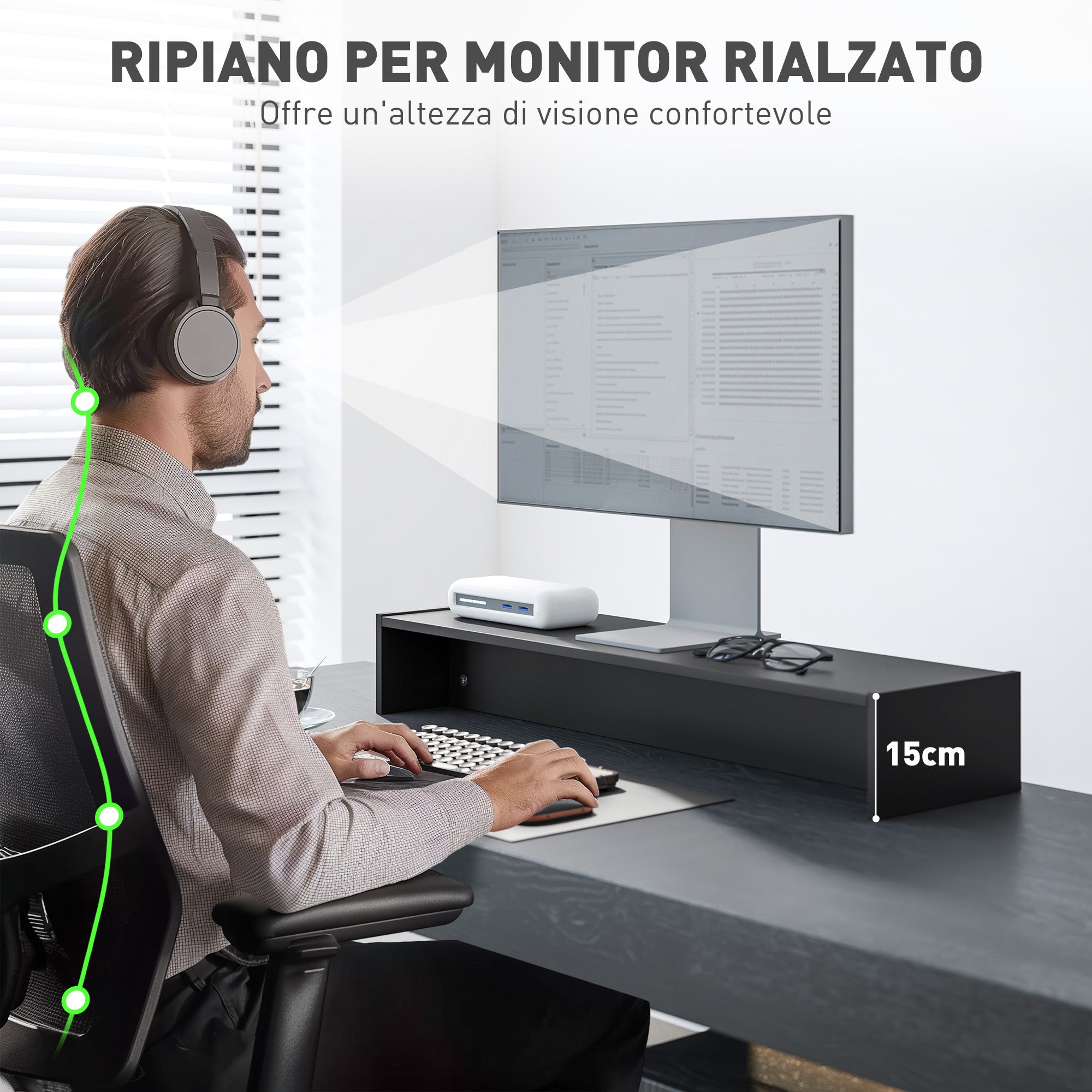 Supporto per Monitor 2 Vani 100x27x15 cm in Legno Nero