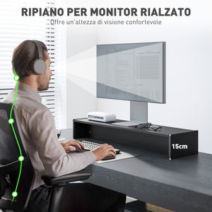 Supporto per Monitor 2 Vani 100x27x15 cm in Legno Nero