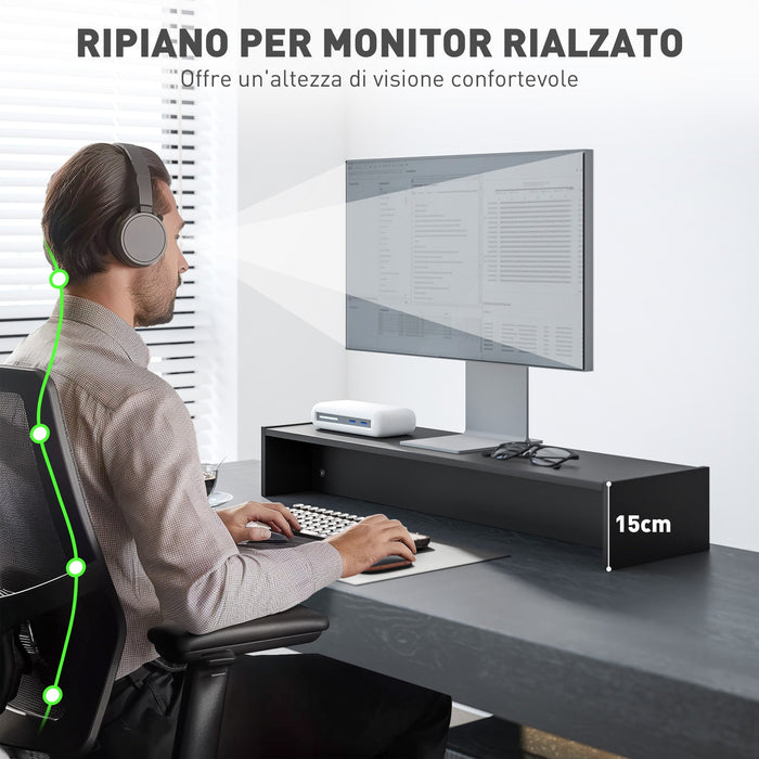Supporto per Monitor 2 Vani 100x27x15 cm in Legno Nero