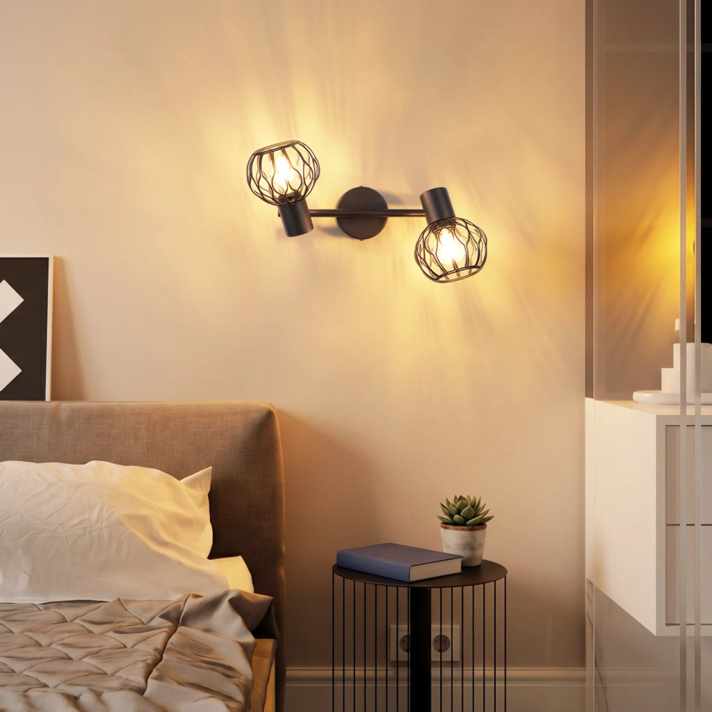 ZMH Faretto da soffitto 2 Luci Nero E14 Metall Orientabile Moderni per Soggiorno Cucina Corridoio Senza Lampadina