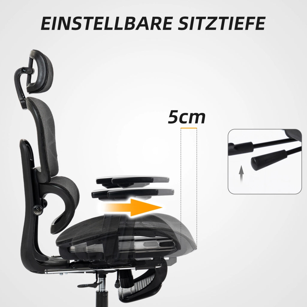 Sedia da ufficio ergonomica ¨C Minimal ¨C rete, regolabile, con braccioli e poggiatesta, nero