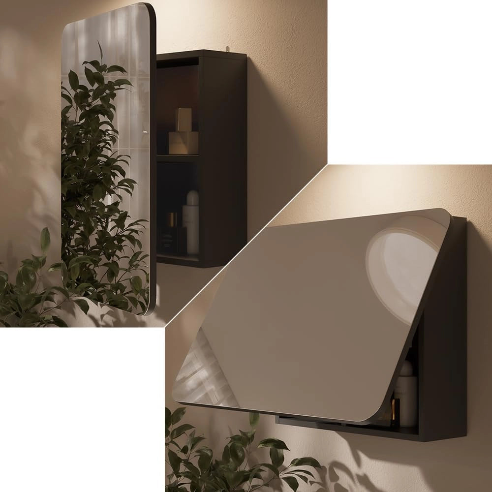Specchio contenitore bagno Zino, Antracite, 70 x 50 cm con ripiani, Ordine ed eleganza per ogni bagno