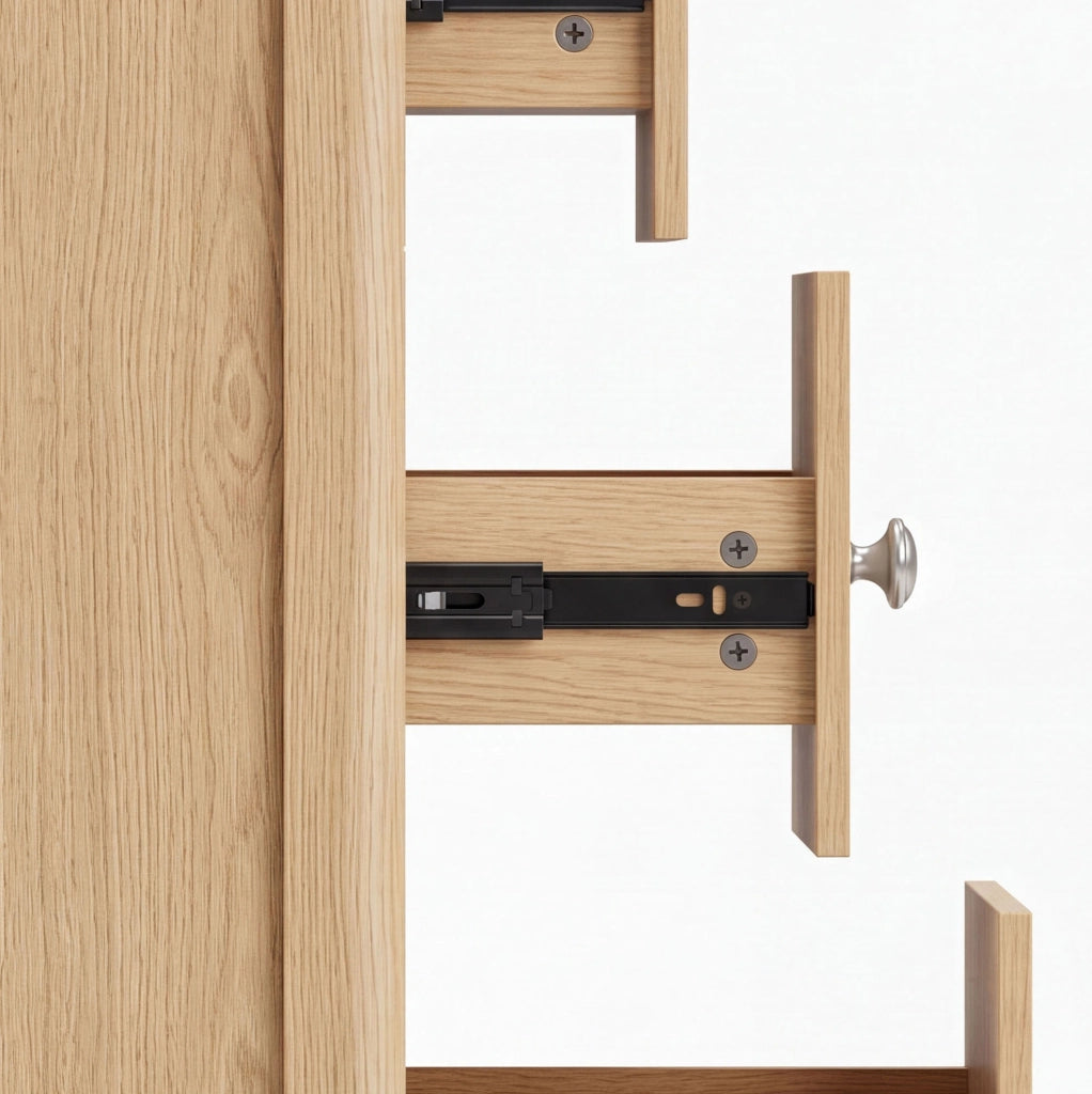 Credenza 120x40x80 cm con 3 cassetti e 2 ante in truciolare naturale
