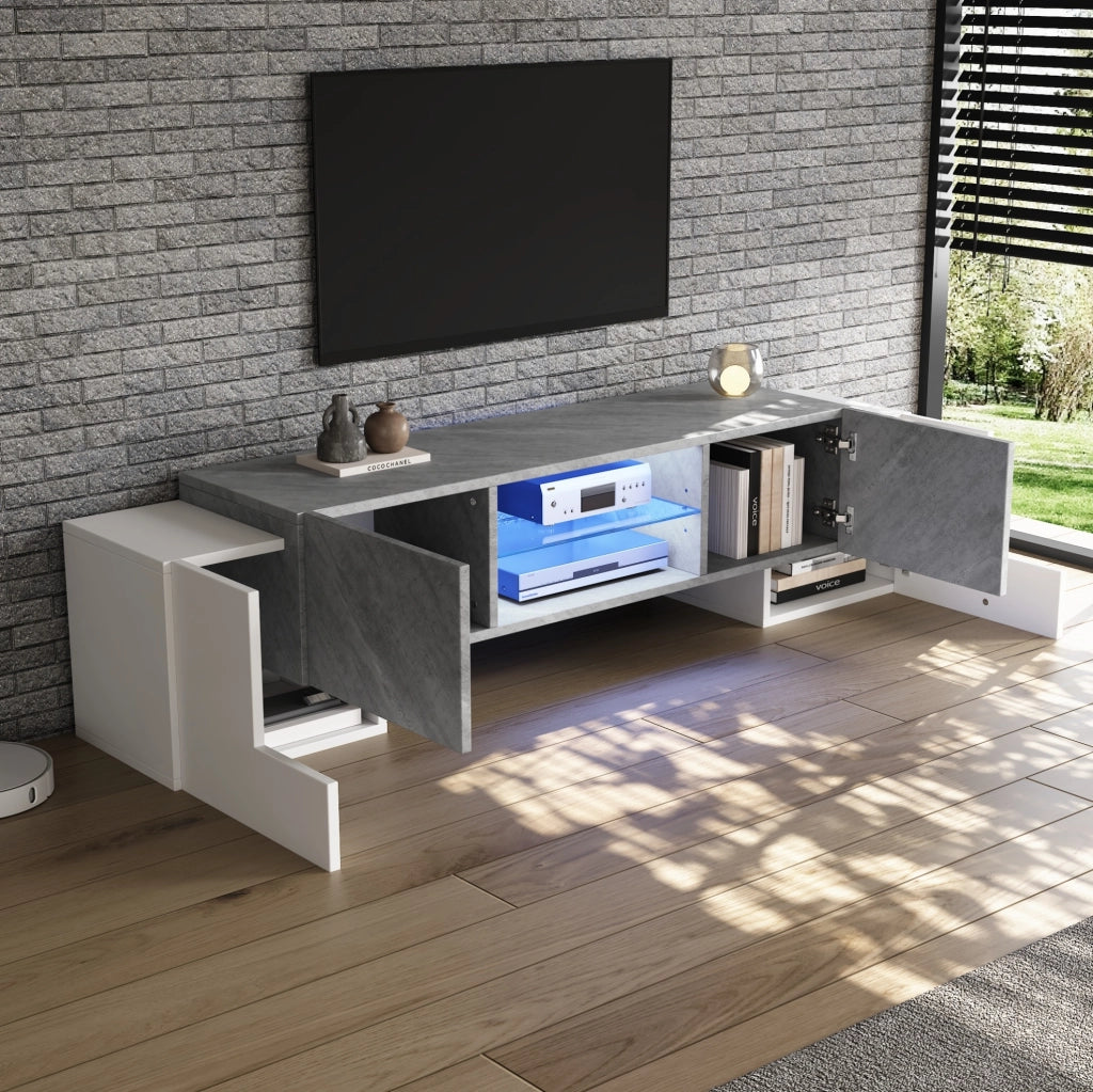 Mobile TV moderno 180 cm bianco e grigio con LED controllabile da app