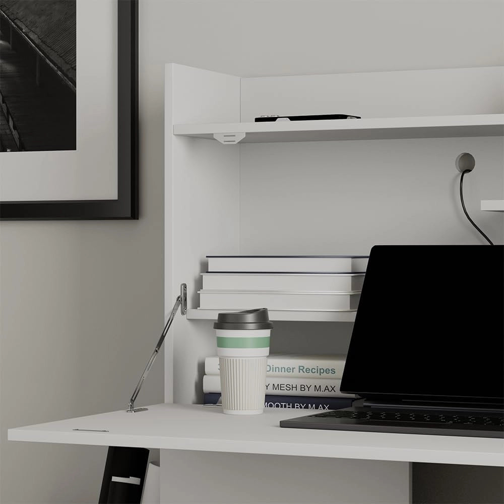 Scrivania per segretaria Alena, Bianco, 85 x 27 cm, adatto per lavorare in modo salvaspazio e per un'organizzazione ordinata