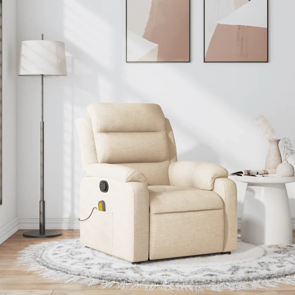 Poltrona Massaggiante | Sedia Relax Reclinabile Crema in Tessuto