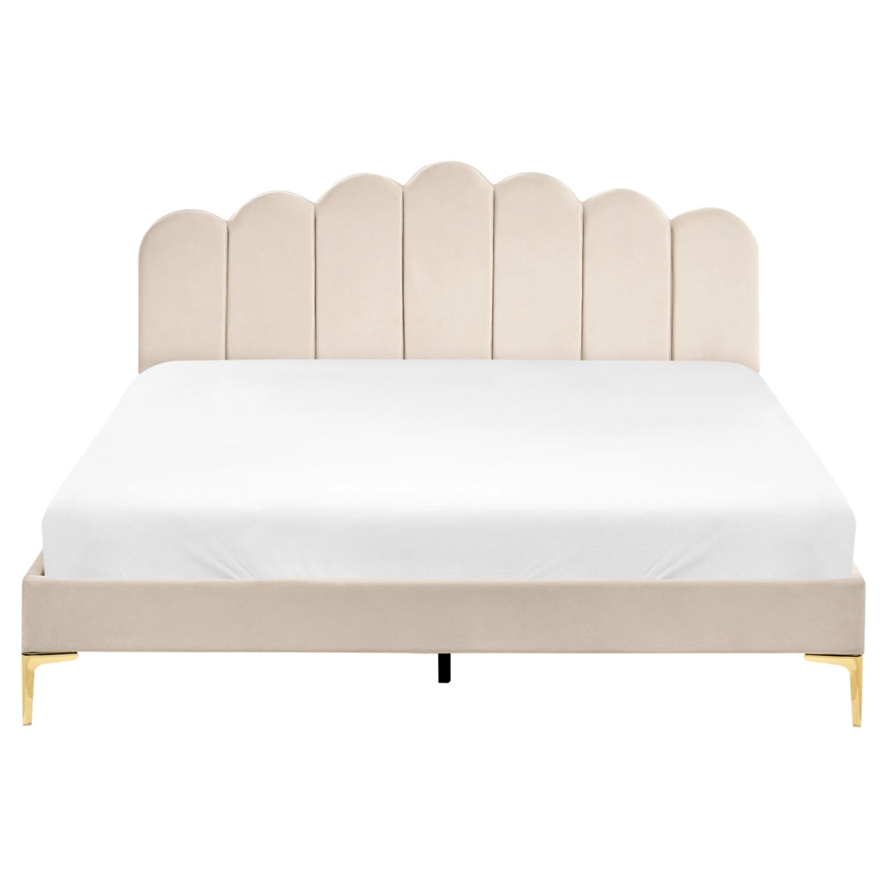 Letto matrimoniale 160 x 200 cm velluto Gambe in metallo beige con testiera e base a doghe
