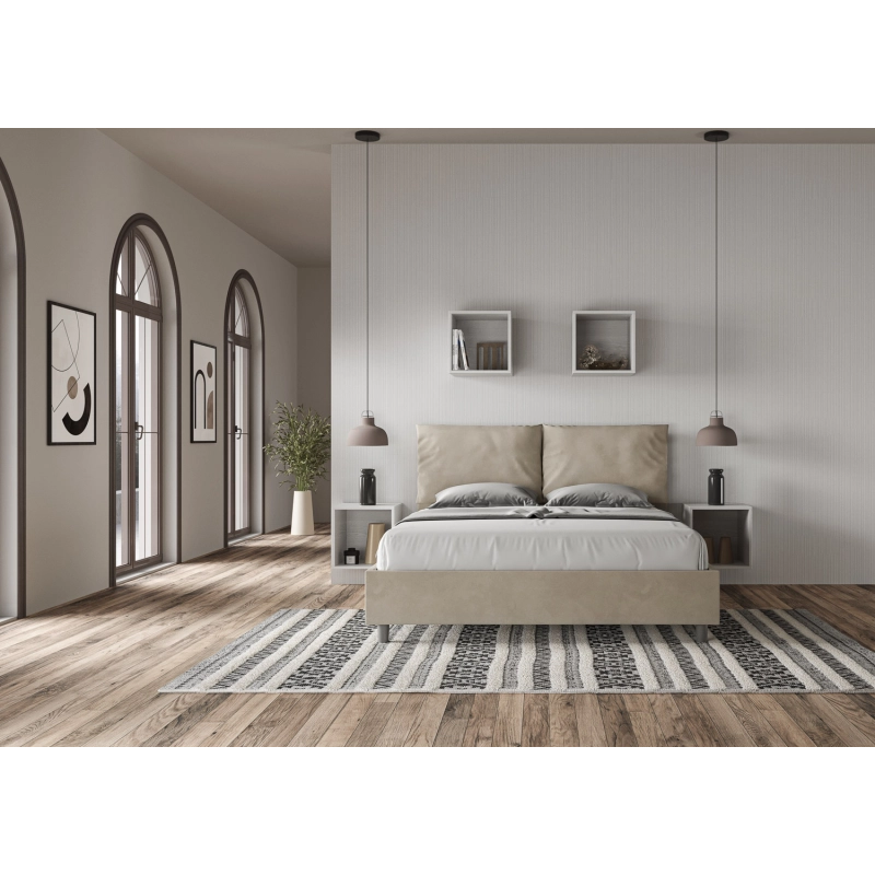 Letto imbottito Matrimoniale 160x200 cm Antea - Contenitore,Microfibra,Sabbia