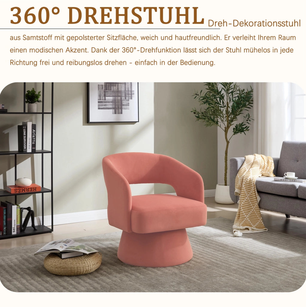 Poltrona girevole in ciniglia rosa con base tonda