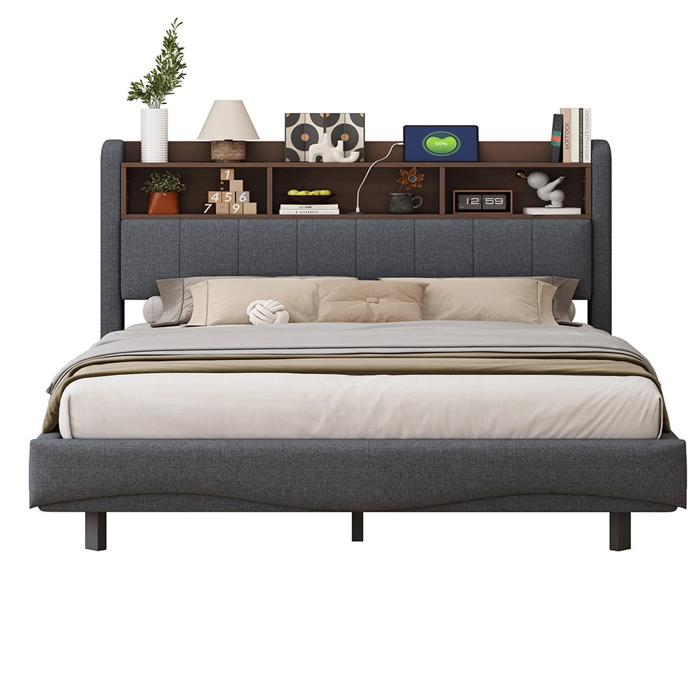 Letto sospeso-Xylo-160x200 cm-LED, USB-C, multifunzione, grigio