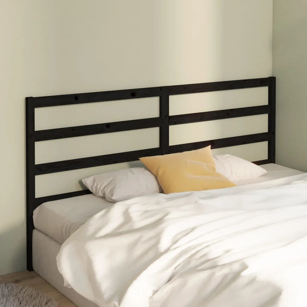Testiera per Letto-Testata-Testiera Decorativa Nera 206x4x100 cm in Legno Massello di Pino 663526