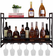 Supporto vino per parete - Wijnrek - Modello 1234 - Materiale: legno - Dimensioni: 120x40 cm - Colore: nero