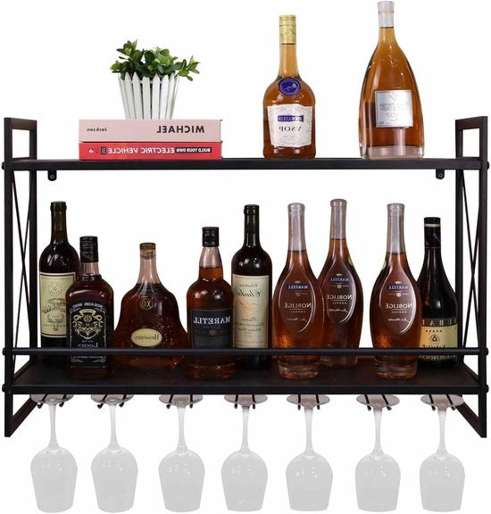 Supporto vino per parete - Wijnrek - Modello 1234 - Materiale: legno - Dimensioni: 120x40 cm - Colore: nero