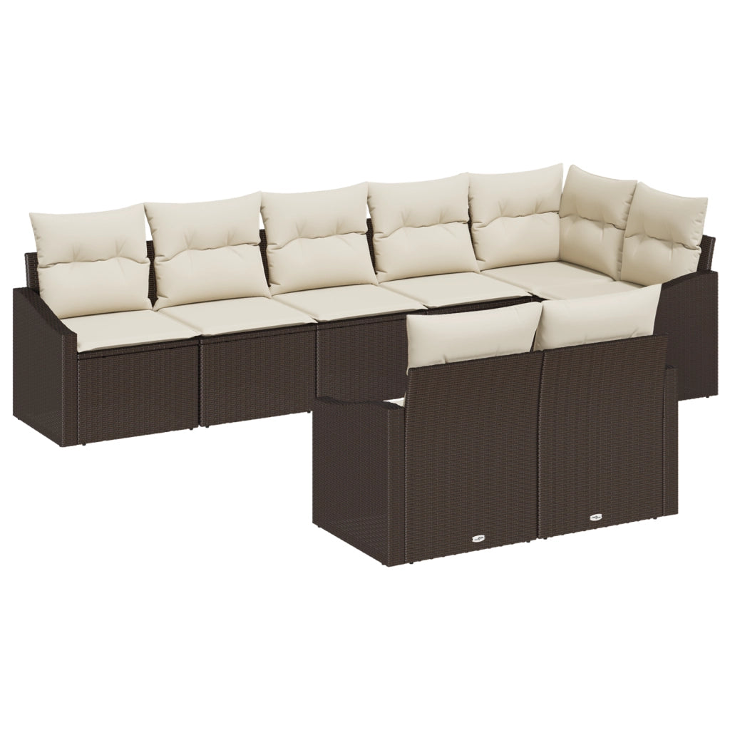 Set da Pranzo da Giardino 8 Pezzi con Cuscini Marrone Polirattan