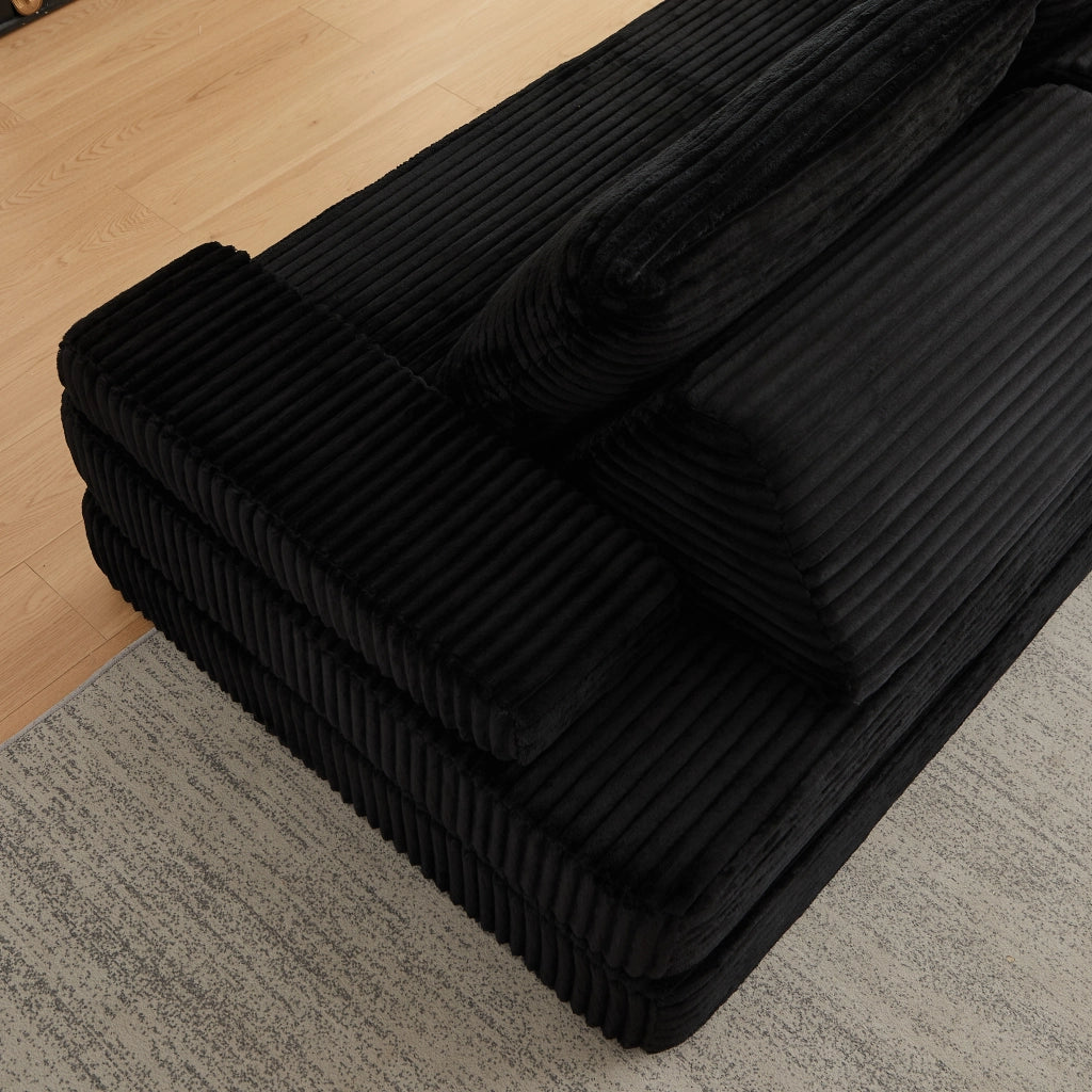 Divano modulare in tessuto corduroy nero, 211,5 cm, con schienali e braccioli regolabili