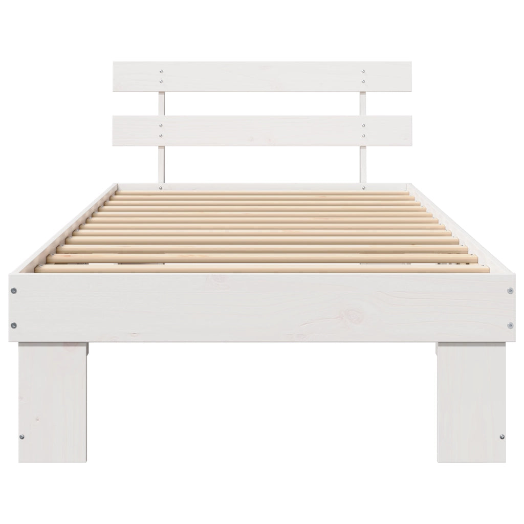 Struttura Letto con Testiera Bianca 90x190 cm Legno Massello di Pino