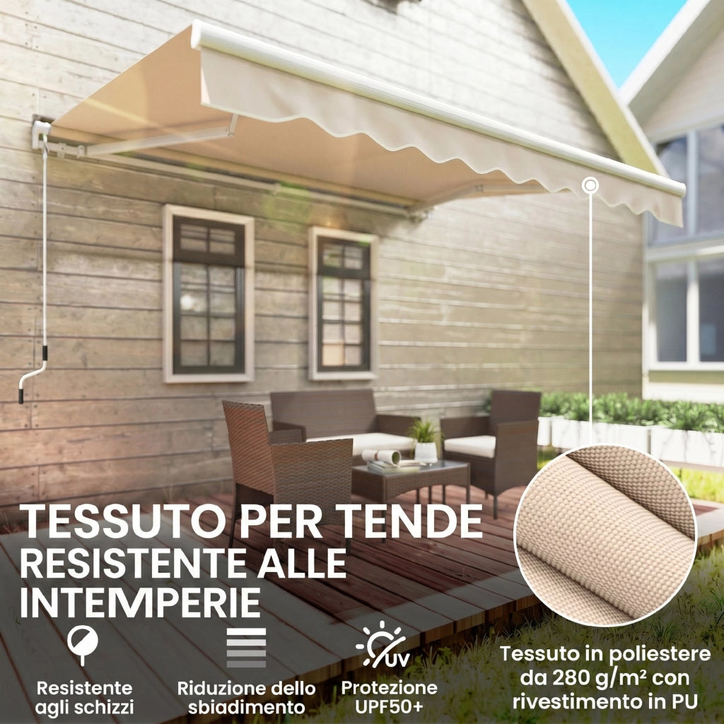 Tenda da Sole a Bracci per Esterno con Manovella ¨C zephmum ¨C 3x2.5m Beige Poliestere Metallo