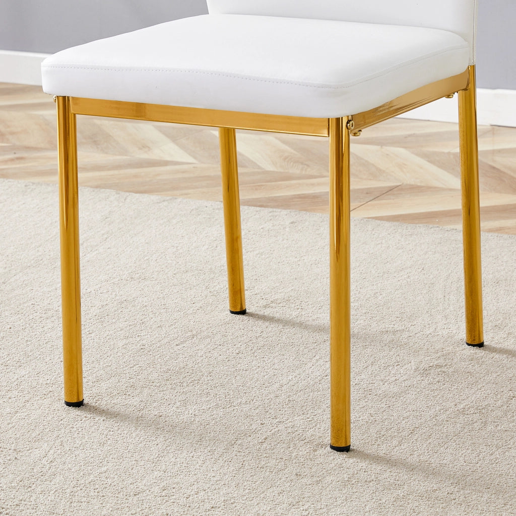 Sedia da Pranzo Set da 4 con Schienale Ergonomico e Piedini Antiscivolo in PU e Metallo Bianco Oro 93 cm
