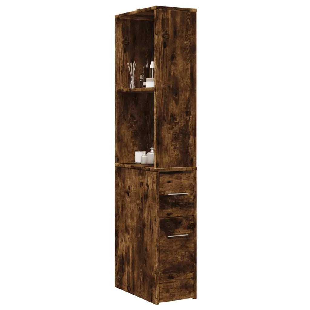 Armadietto da Bagno Stretto con Ruote Rovere Fumo in Truciolato