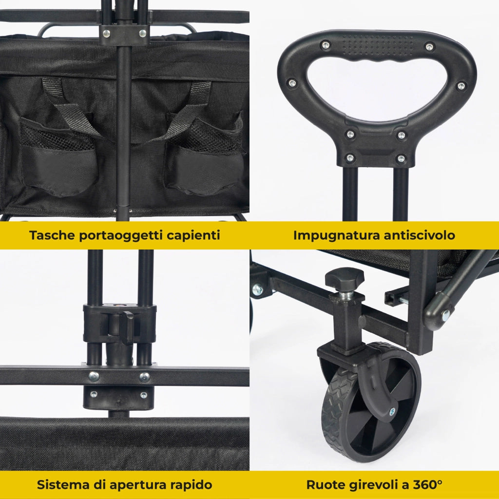 Carrello Portatutto Pieghevole con Ruote per Spesa, Pellet, Spiaggia, Campeggio e Giardino, Wagon Multiuso Grande Capacità 80 kg