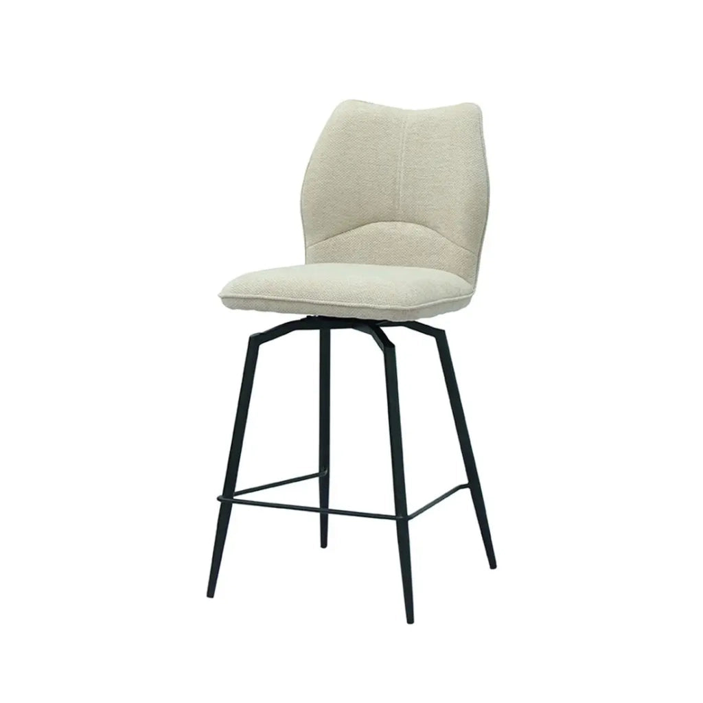 Sedia da bancone girevole CROFT - Tessuto écru - Piedi in metallo nero - Altezza 103 cm - Stile design/industriale