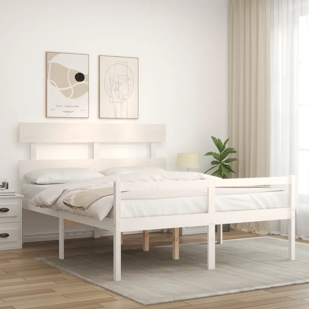 Letto matrimoniale | Letto per adulti | Letto per Anziani con Testiera Bianco 160x200 cm Legno Massello