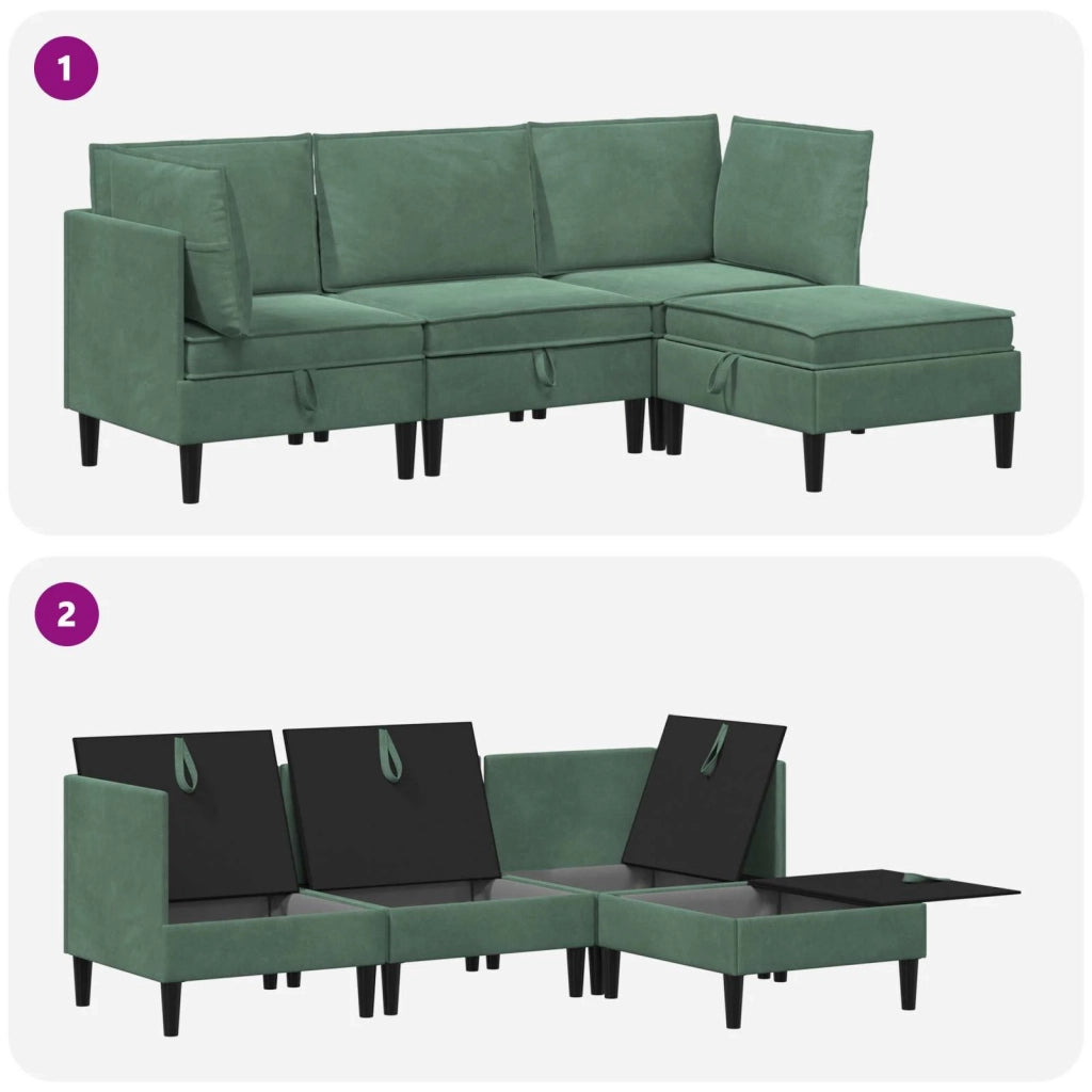 Set di mobili per il soggiorno 4 pcs Verde Mare Velluto