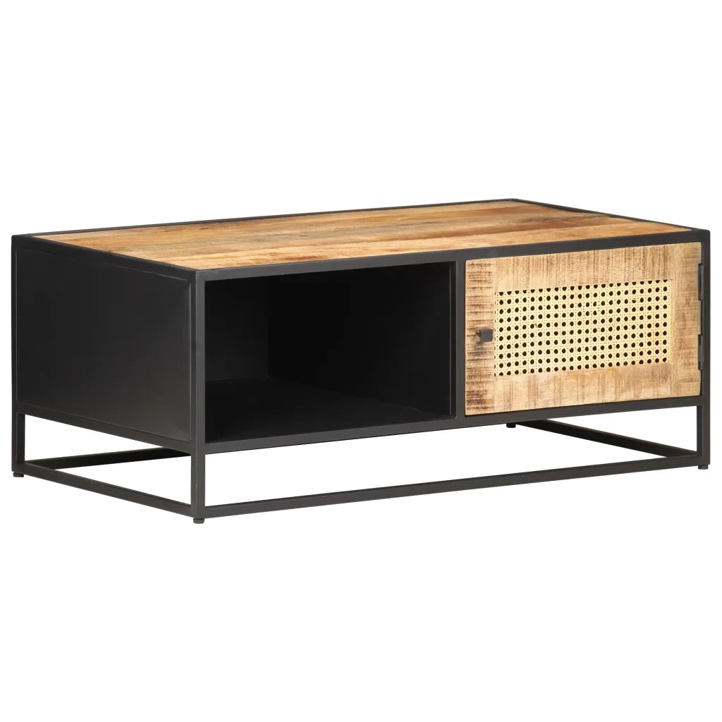 Tavolino da salotto | Tavolino da caff¨¨ | Tavolino da Soggiorno 90x50x35 cm Legno di Mango Grezzo e Canna